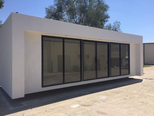 Modern modular building with glass doors