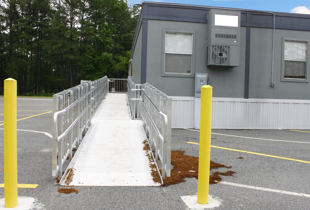 The entrance ramp into a series of modular buildings